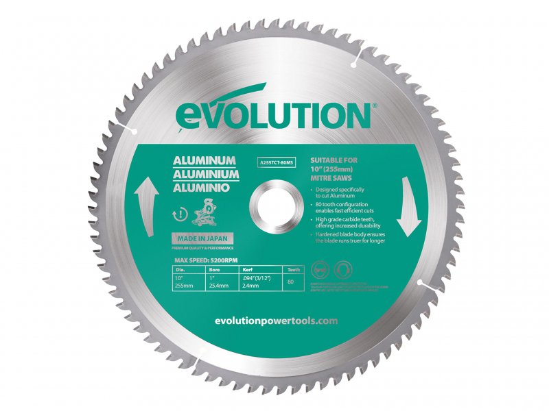 Evolution Aluminium Cutting Mitre Saw Blade 255 x 25.4mm x 80T Main Image
