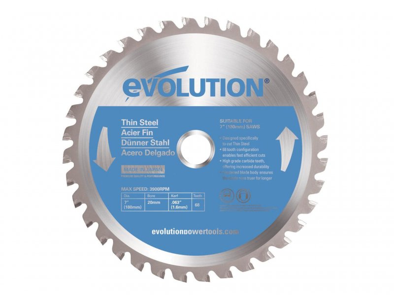Evolution Thin Steel Cutting Circular Saw Blade 180 x 20mm x 68T Main Image