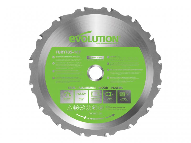 Evolution FURY Multi-Purpose TCT Circular Saw Blade 185 x 20mm x 16T Main Image