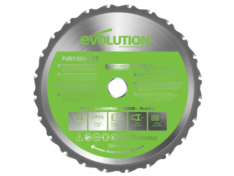 Evolution FURY Multi-Purpose TCT Circular Saw Blade 255 x 25.4mm x 24T Main Image