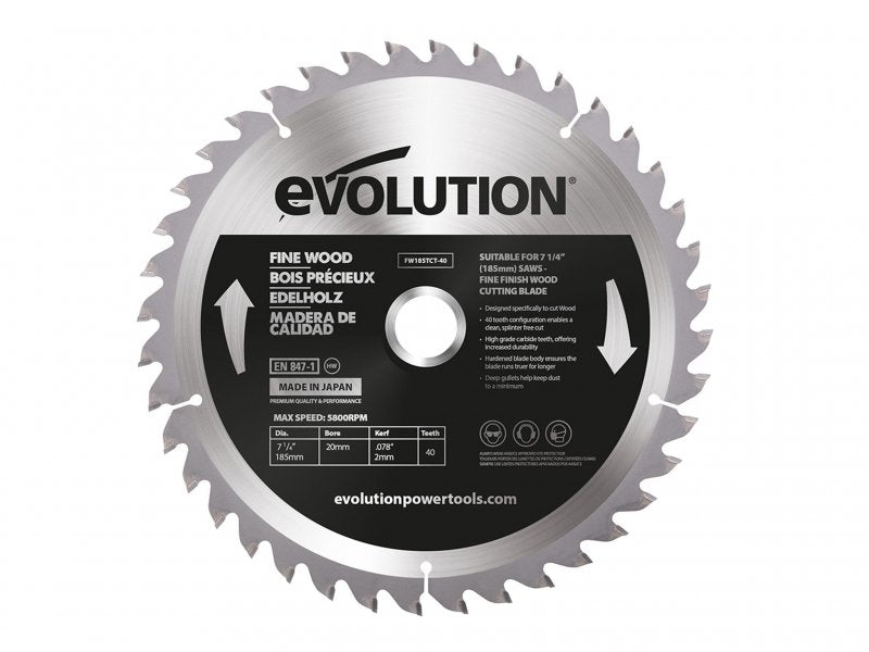Evolution Fine Wood Mitre/Table Saw Blade 185 x 20mm x 40T Main Image