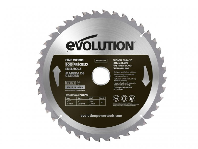 Evolution Fine Wood Mitre/Table Saw Blade 210 x 25.4mm x 40T Main Image