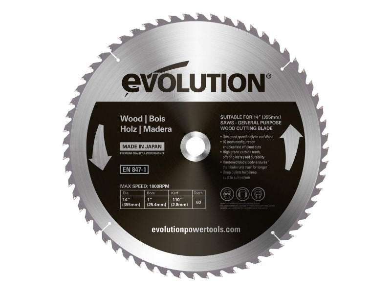Evolution Wood Cutting Circular Saw Blade 355 x 2.8 x 25.4mm x 60T Main Image