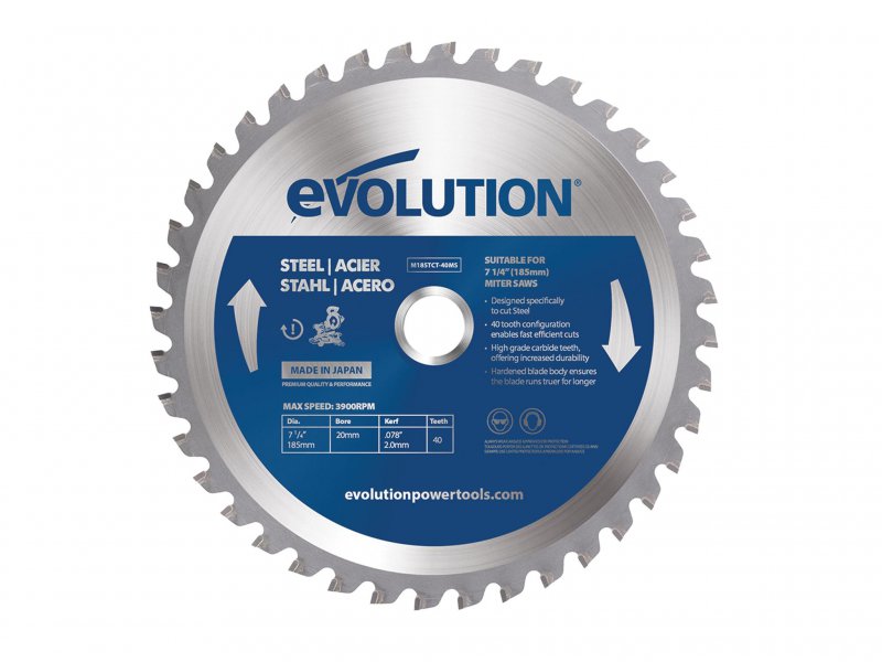 Evolution Mild Steel Cutting Mitre Saw Blade 185 x 20mm x 40T Main Image
