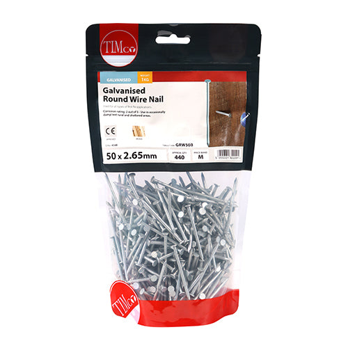 Round Wire Nail - Galvanised 50 x 2.65mm 1 KG