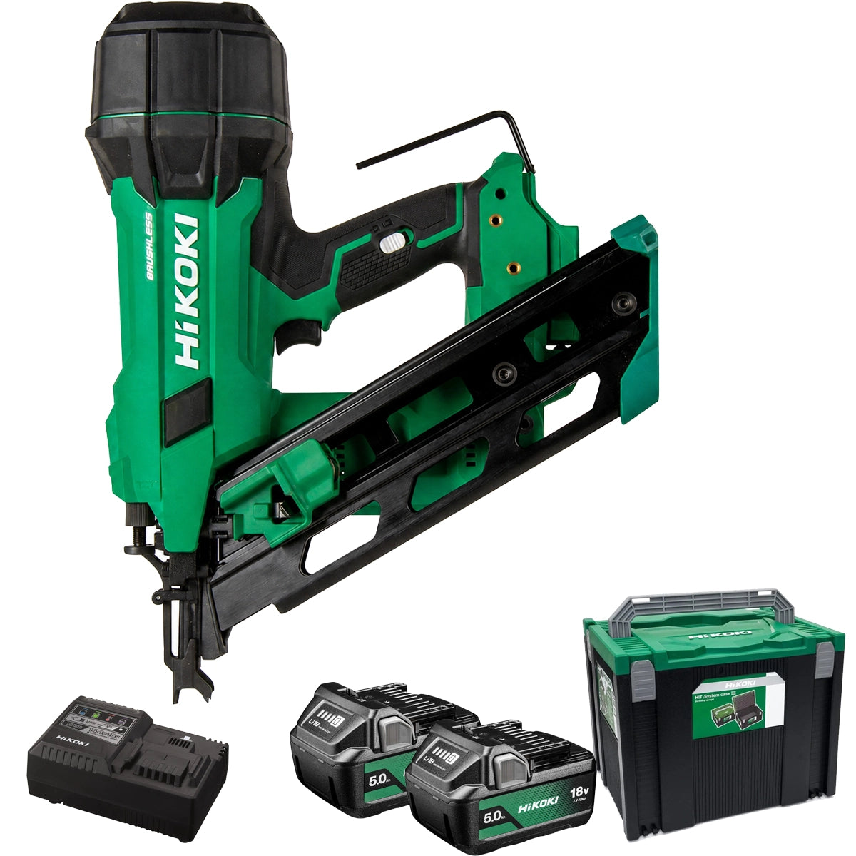 Hikoki 18V 90mm Clipped Head Nailer 2 x 5.0Ah Li-Ion, Charger & Case