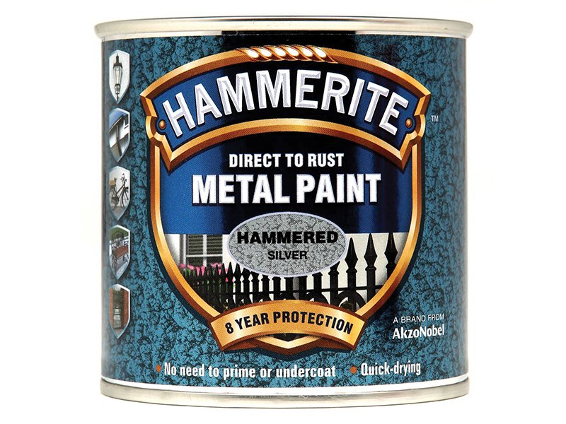 Hammerite Direct to Rust Hammered Finish Metal Paint Silver 250ml Main Image