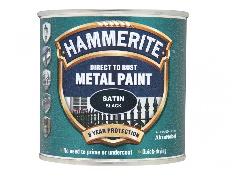 Hammerite Direct to Rust Satin Finish Metal Paint Black 250ml Main Image