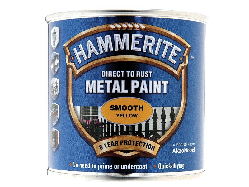 Hammerite Direct to Rust Smooth Finish Metal Paint Yellow 250ml Main Image
