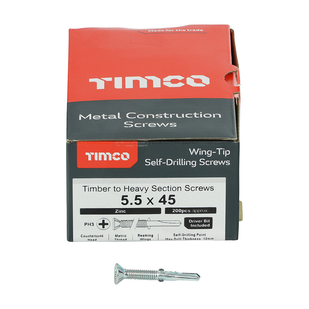 Wing Tip No.5 S/Drill - BZP 5.5 x 45 200 PCS