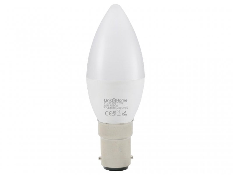 Link2Home Wi-Fi LED SBC (B15) Opal Candle Dimmable Bulb, White + RGB 470 lm 5.5W Main Image