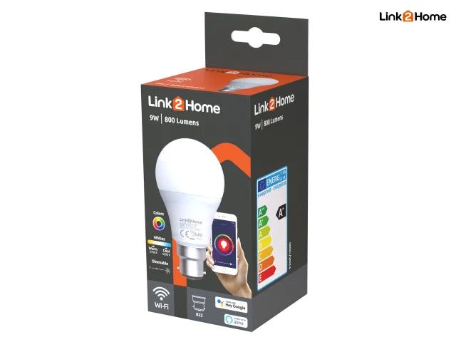 Link2Home Wi-Fi LED BC (B22) Opal GLS Dimmable Bulb, White + RGB 800 lm 9W