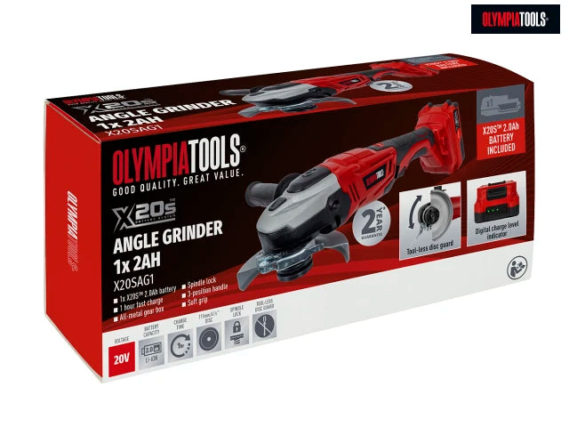 Olympia Power Tools X20S Angle Grinder 20V 1 x 2.0Ah Li-ion