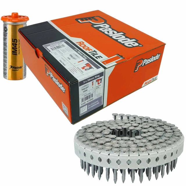 Paslode 38mm x 3mm Aluminium Rg Nails - 1000 + 1 Fuel Cell
