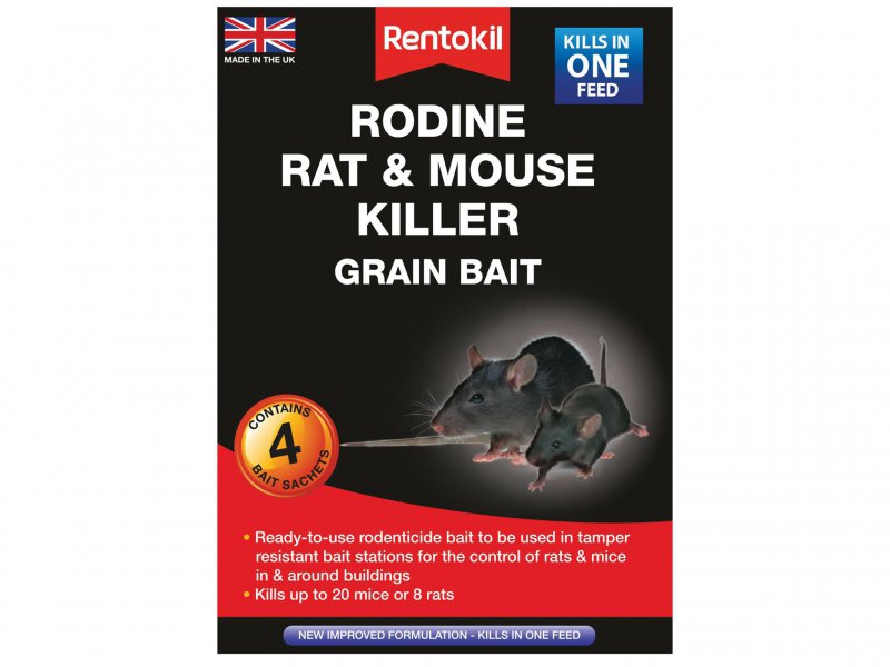 Rentokil Rodine Mouse & Rat Killer Grain Bait Pack of 4 Sachets Main Image