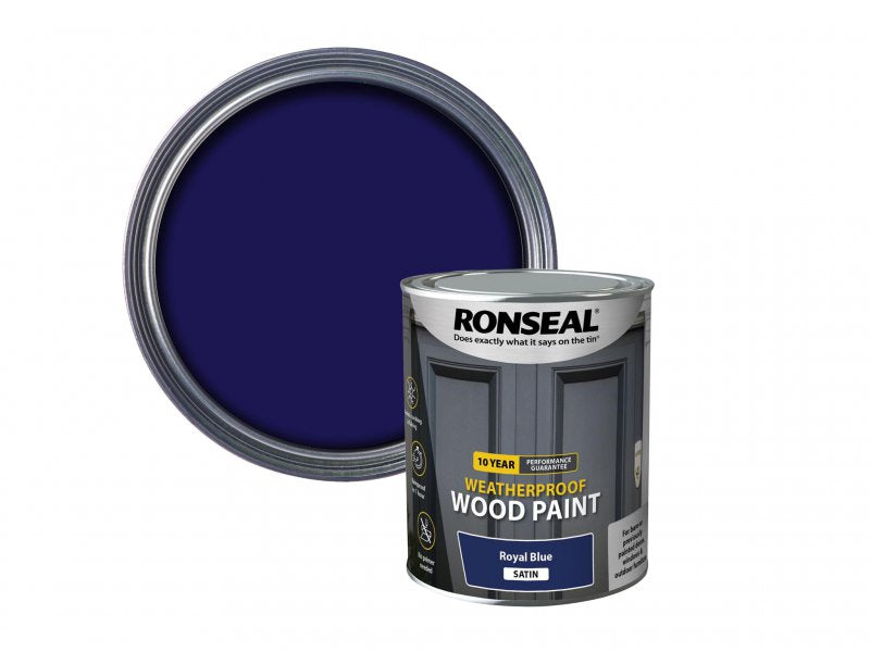 Ronseal 10 Year Weatherproof Wood Paint Royal Blue Satin 750ml Main Image
