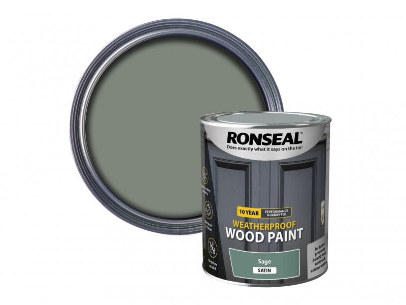 Ronseal 10 Year Weatherproof Wood Paint Sage Satin 750ml Main Image