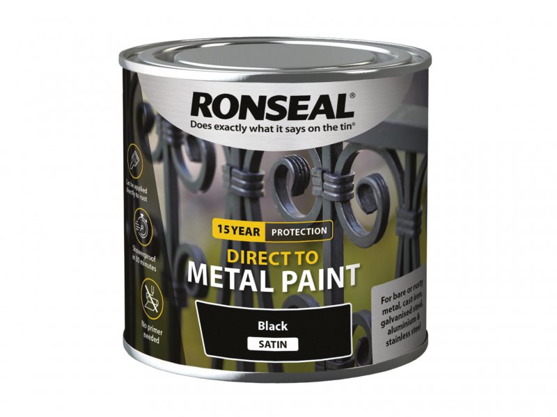 Ronseal Direct to Metal Paint Black Satin 250ml Main Image