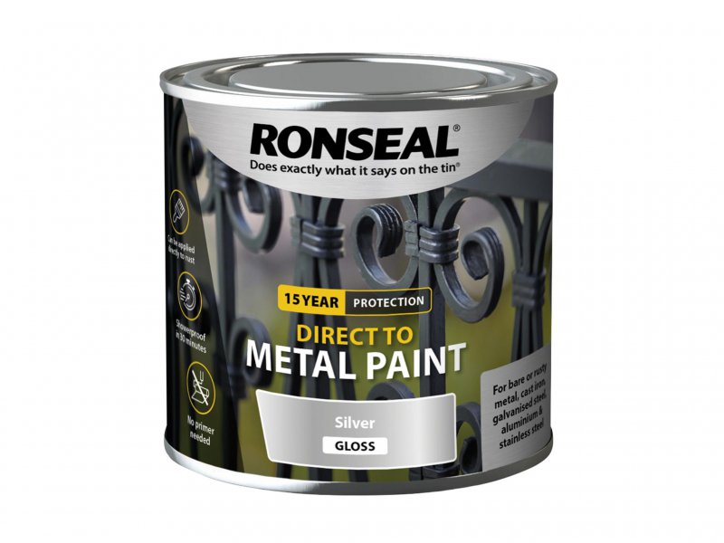 Ronseal Direct to Metal Paint Silver Gloss 250ml Main Image
