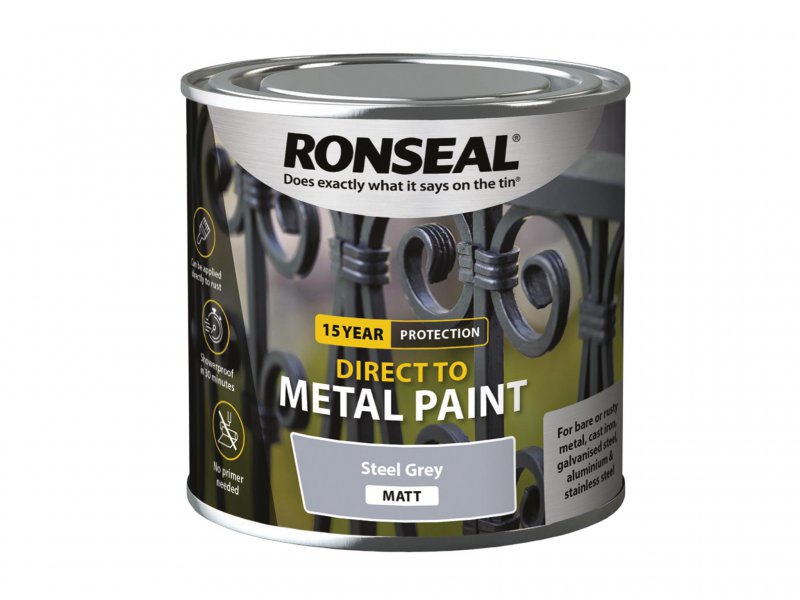 Ronseal Direct to Metal Paint Steel Grey Matt 250ml Main Image