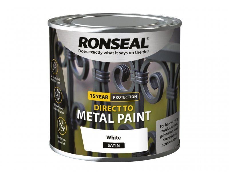 Ronseal Direct to Metal Paint White Satin 250ml Main Image