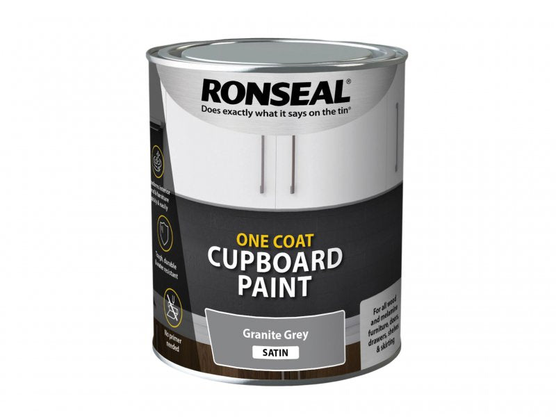 Ronseal One Coat Cupboard Paint Granite Grey Satin 750ml