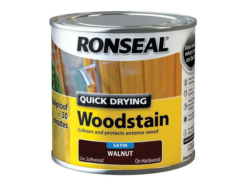 Ronseal Woodstain Quick Dry Satin Smoked Walnut 250ml Main Image