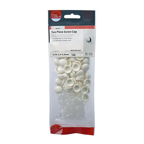 Two Piece Screw Cap - White To fit 3.5 to 4.2 Screw 100 PCS