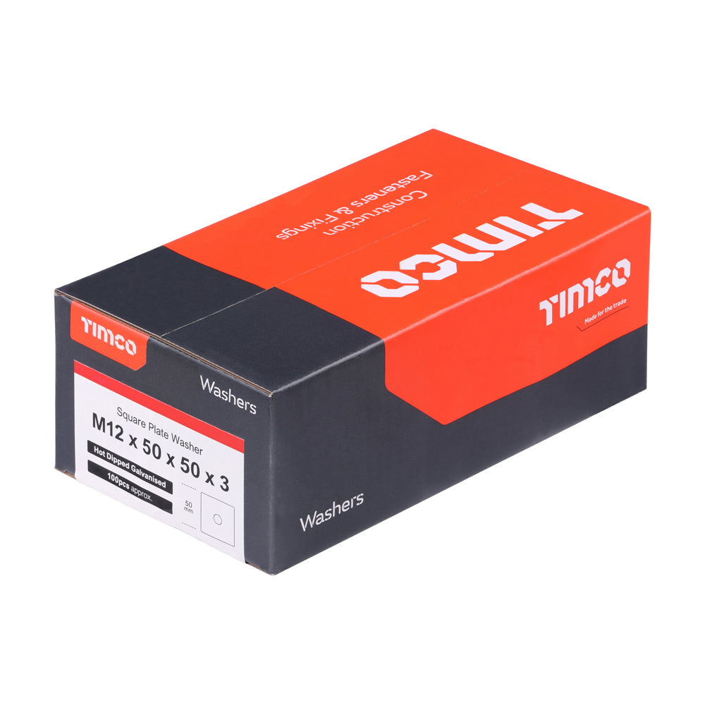 Square Plate Washer - HDG M12 x 50 x 50 x 3 100 PCS
