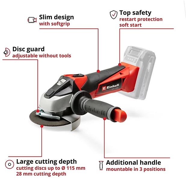 Einhell TE-AG 18 Li Power X-Change Angle Grinder 115mm 18V Bare Unit