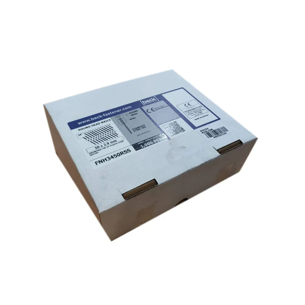 Beck Fasco - 50mm x 2.9 - Stainless Steel Framing Nails (Plastic Strip) - 1000 Pack