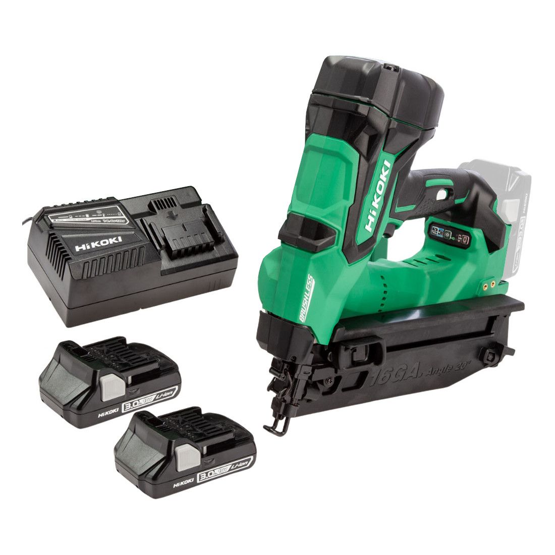 HiKOKI NT1865DMJYZ 18v 16 Gauge Brushless Straight Finish Nailer Kit - Inc 2 x 2.0Ah Batteries & Charger
