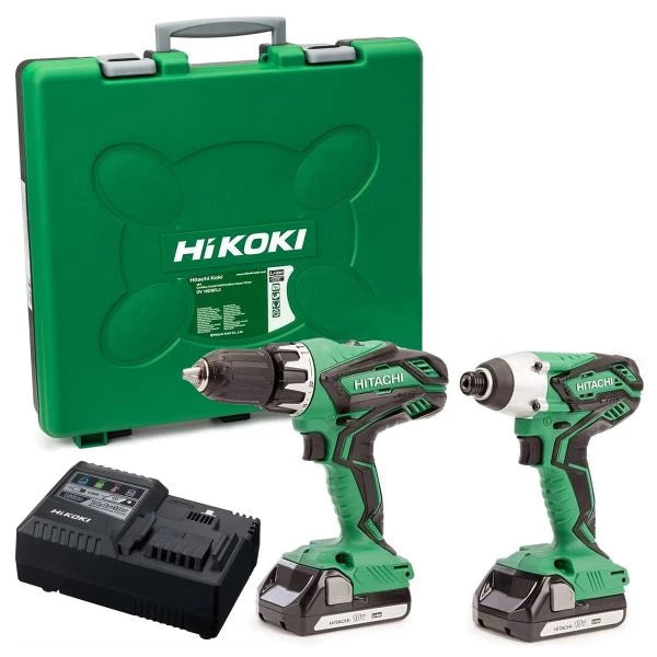 HiKOKI KC18DGLJAZ Combi Drill & Impact Driver - Twin Pack 18V - inc 2 x 1.5Ah Li-ion Batteries & Charger