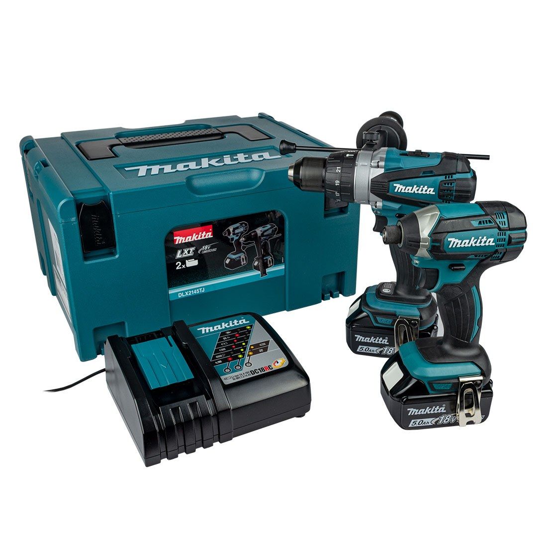 Makita DLX2145TJ 18V Combi & Impact Twin Kit (inc 2 x 5.0Ah Batteries & Charger) (DTD152 & DHP458)