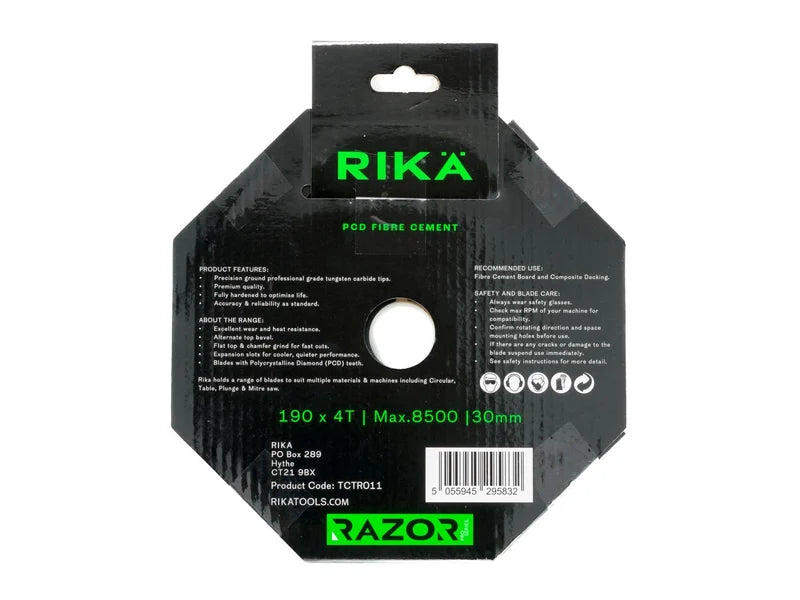Rika - Razor Pro TCT Fibre Cement PCD Saw Blade 190mm x 4T x 30mm (Each)