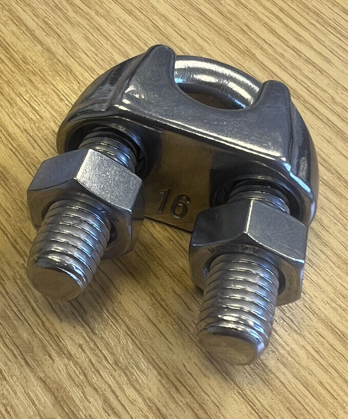 16mm AISI 316 Stainless Steel Wire Rope Clamp (DIN741 Type) (5 Pack)