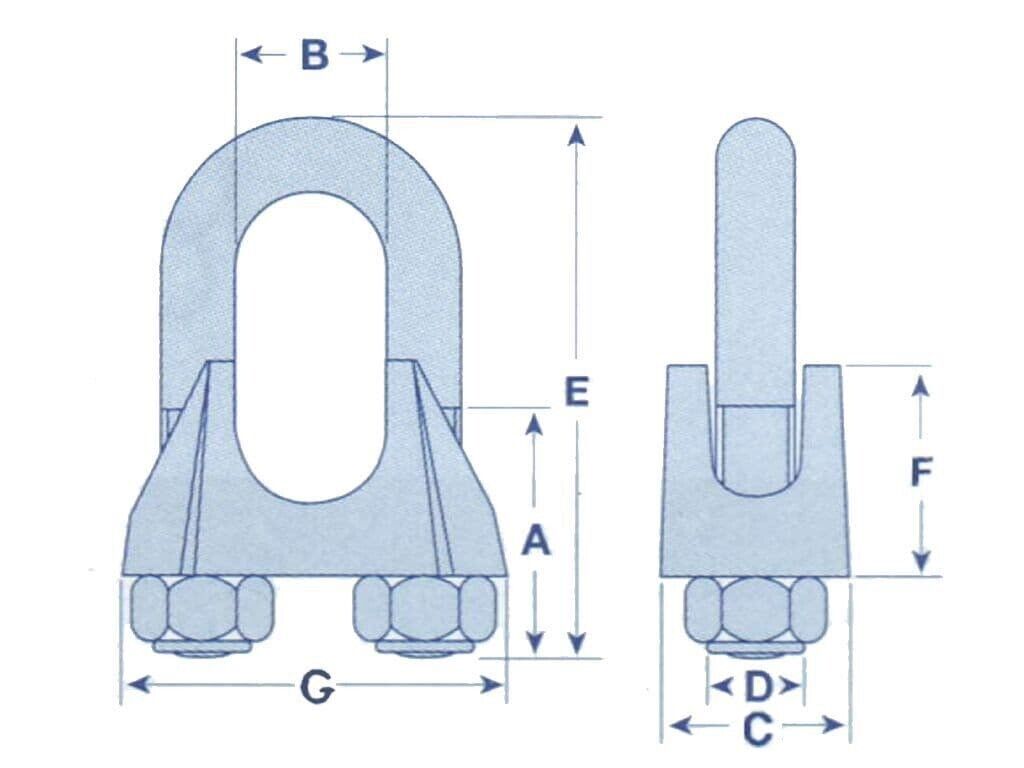 16mm AISI 316 Stainless Steel Wire Rope Clamp (DIN741 Type) (5 Pack)