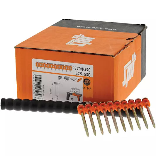 Spit PAT SC9 60mm Collated Pins - Steel & Concrete Substrates (Use with P370 magazine tool only) (Box 300)
