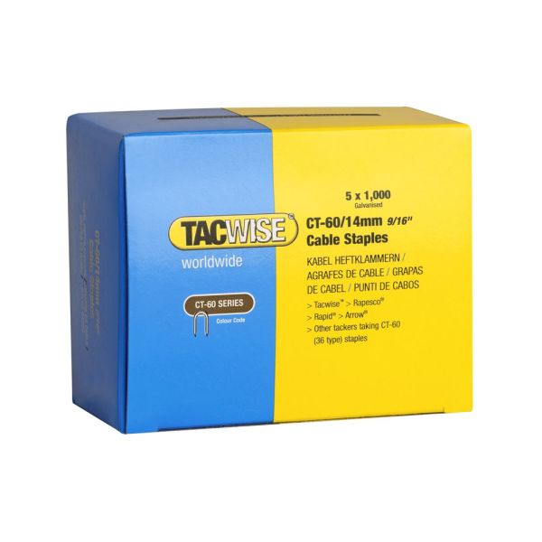 TACWISE PLC CT60 14mm Galvanised Cable Staples, 5000 Pack - 0356
