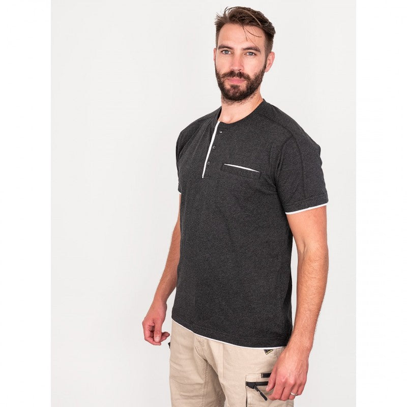 Flex & Move Cotton Henley T-Shirt Charcoal Marle (BCCG) L