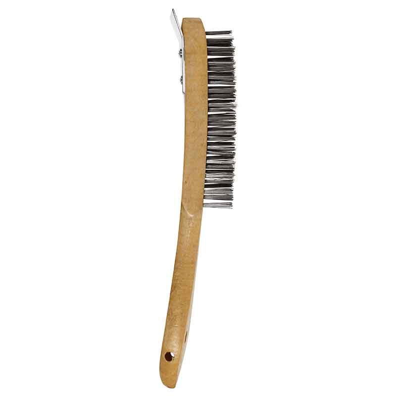 4 ROW WOODEN HANDLED BRUSH WITH SCRAPER