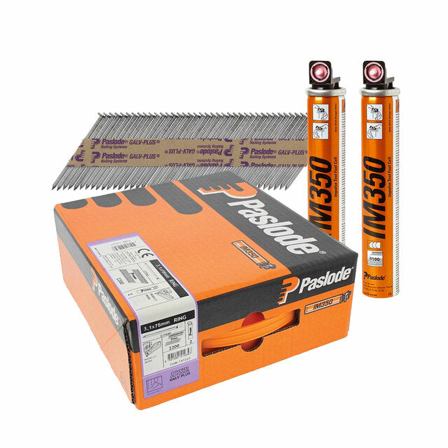 Paslode 1st Fix x 75mm Ring Shank Galv Plus Nails 2,200 x Fu