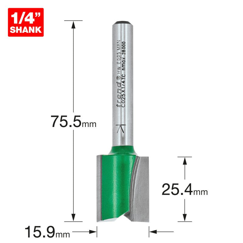 TREND C025X1/4TC TWO FLUTE 15.9MM DIA X 19.1MM CUT   Main Image