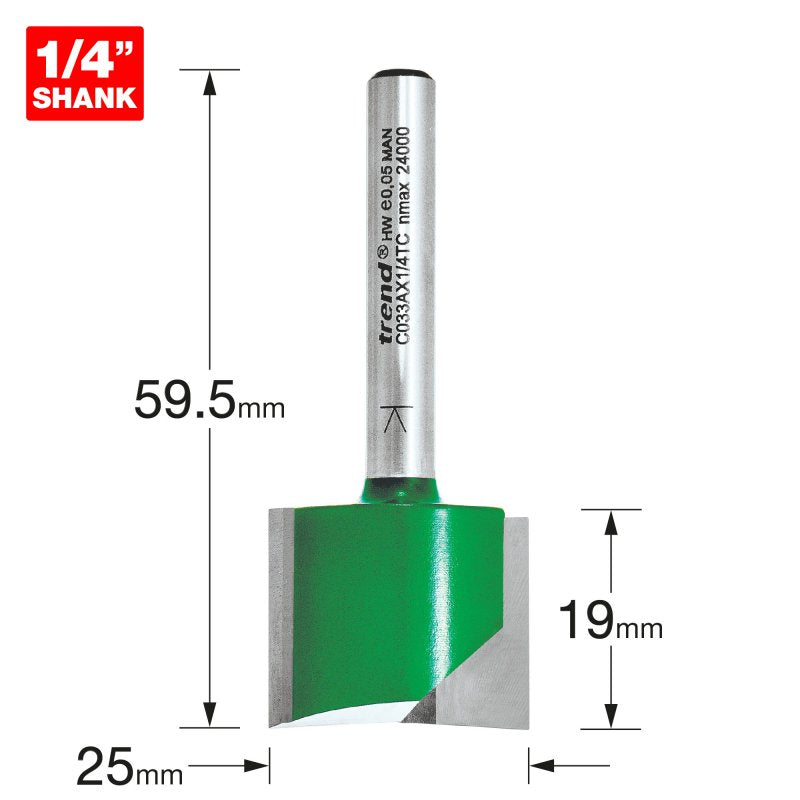 TREND C033AX1/4TC TWO FLUTE 25MM DIA X 19MM CUT       Main Image