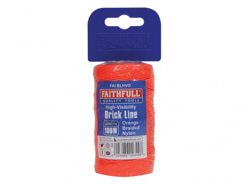 Faithfull Hi-Vis Nylon Brick Line 100m (330ft) Orange Main Image