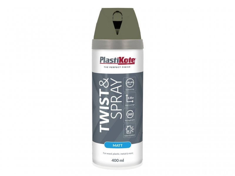 PlastiKote Twist & Spray Matt 400ml Olive Green Main Image