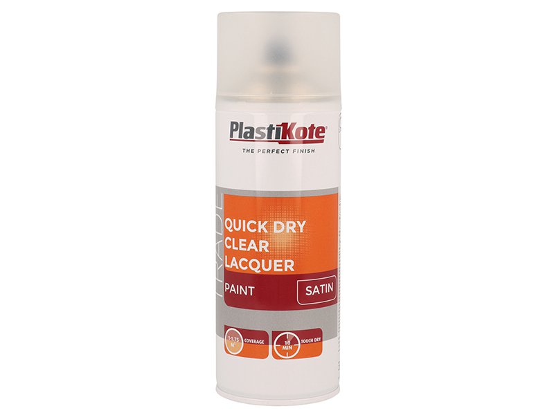 PlastiKote Trade Quick Dry Clear Lacquer Spray Satin 400ml Main Image