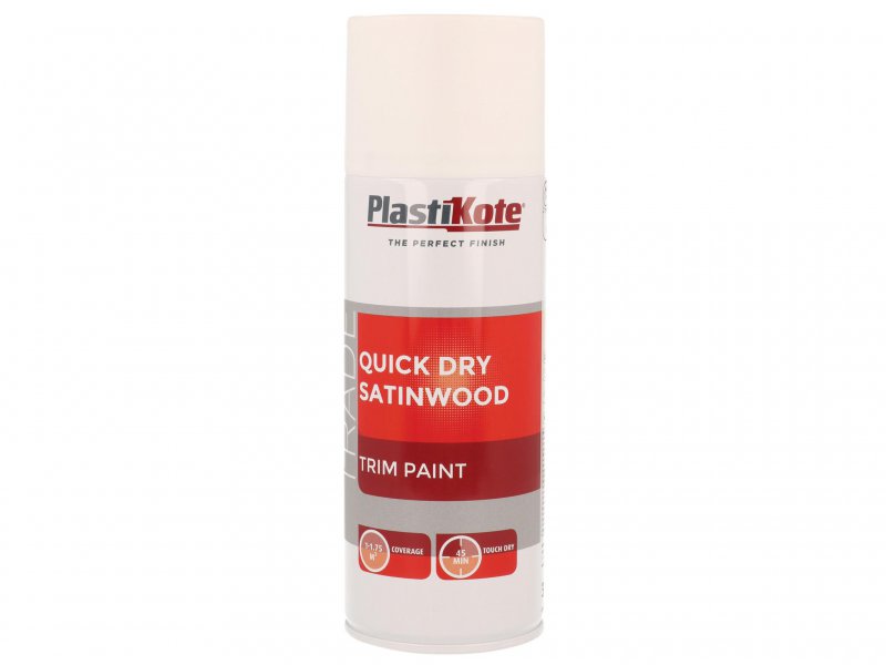 PlastiKote Trade Quick Dry Trim Spray High Gloss White 400ml Main Image