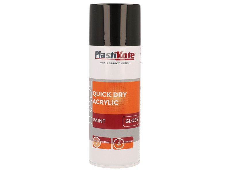 PlastiKote Trade Quick Dry Acrylic Spray Paint Gloss Black 400ml Main Image