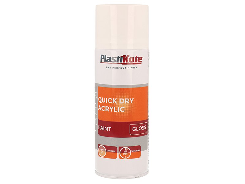 PlastiKote Trade Quick Dry Acrylic Spray Paint Gloss White 400ml Main Image